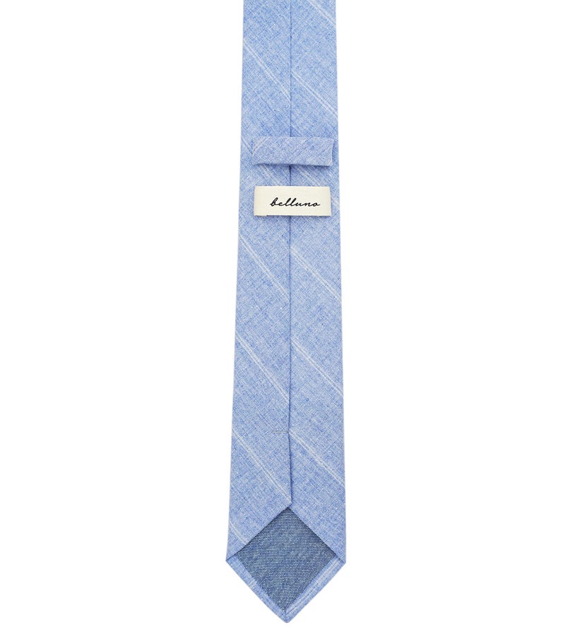 BELLUNO 2.5 inch Skinny Tie for Men, Cotton Linen Slim Neckties Light Blue Striped - Image 4